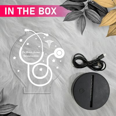 Personalized Stethoscope 3D Illusion LED Lamp  Unique Doctor Appreciation, Graduation & Birthday Gift for Doctor & Medical Student   Medical Desk Decor  Warm White Light